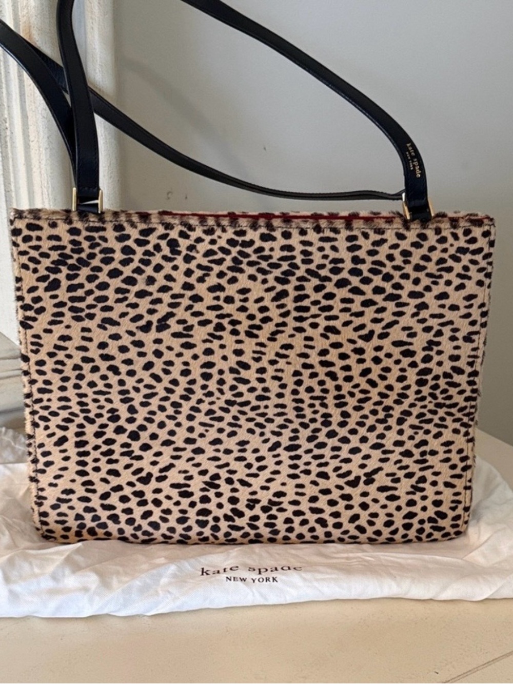 Kate Spade Leopard Print Shoulder Bag in Beige and Black vintage real fur Italy
